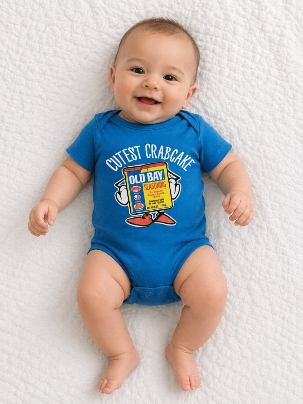 Old Bay Baby Onesie 0-3 Months Blue “Cutest Crabcake” Maryland Gift Cute Crab